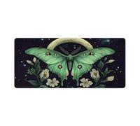 Alfombrilla de ratón para juegos Boho Green Moth Moon, 36 x 16 pulgadas, alfombrilla de escritorio grande, almohadillas para teclado con base antideslizante, accesorios de escritorio para el hogar y