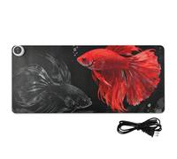 Alfombrilla de ratón para juegos con calefacción de piel Betta Fish negra y roja de 31.5 x 13 pulgadas, calentador de manos para artículos esenciales de mesa de oficina