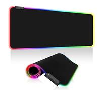 Alfombrilla de ratón para videojuegos RGB, 800 x 300 mm, XXL, alfombrilla de ratón grande para videojuegos, 14 modos de iluminación, 7 colores LED, resistente al agua, antideslizante, para teclado,