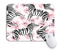 Alfombrilla De Ratón Patrón Cebra Rosa Flower Rayas Safari Animal Africano Negro Alfombrilla Gaming Con Bordes Cosidos Alfombrilla Ratón Ordenador, Para Oficina, Hogar, 25 x 30cm