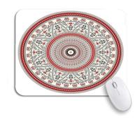 Alfombrilla De Ratón Patrón Rojo Tradicional Rumano Redondo Folklore Europeo Abstracto Antideslizante Mouse Pad Duraderos Alfombrilla Gaming, para Ordenador, Oficina, 25 x 30cm