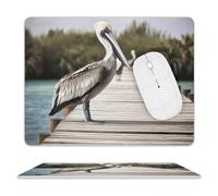 Alfombrilla De Ratón Pelícano En El Puente De Madera Alfombrilla Ratón Ordenador Duraderos Moderno Antideslizante Mouse Pad, para Hogar, Oficina, Portátil, 25x30cm