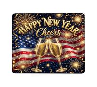 Alfombrilla de ratón pequeña con cita de celebración de Año Nuevo | Copas de champán, bandera de Estados Unidos, fuegos artificiales, celebración festiva, decoración de oficina en casa