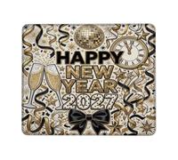 Alfombrilla de ratón pequeña con cita de celebración de Año Nuevo | Copas de champán, bola de discoteca, reloj, lazo negro, serpentinas, brillos