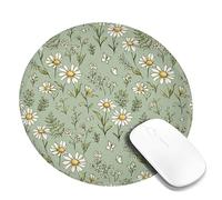 Alfombrilla de ratón pequeña con diseño de crisantemo, mariposa natural, helecho, primavera, verde, redonda, de goma, suave, portátil, accesorios de escritorio para computadora de juegos, laptop