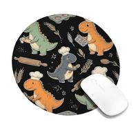 Alfombrilla de ratón pequeña con diseño de dinosaurio, bandeja para hornear con diseño de dibujos animados, color negro, redonda, de goma, borde liso, accesorios de escritorio para computadora de