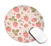 Alfombrilla de ratón pequeña con diseño de fresa, bonita flor y primavera, melocotón, redonda, de goma, antideslizante, portátil, accesorios de escritorio para computadora de juegos, laptop, redonda