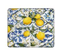 Alfombrilla de ratón pequeña con diseño de limón, flores mediterráneas, hojas de verano, amarillo, cuadrado, de goma, suave, mini alfombrilla de mouse para escritorio, decoración de escritorio para