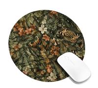 Alfombrilla de ratón pequeña con diseño de mariposa, flores y helechos, verde primavera, redonda, de goma, suave, portátil, de tela, decoración para el hogar, oficina, trabajo, juegos, escritorio