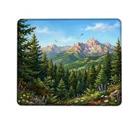 Alfombrilla de ratón pequeña con diseño de montañas, árboles y flores, verano, verde, cuadrado, de goma, suave, ideal para el hogar, oficina, escritorio, laptop, jugadores, regalo, cuadrado de 8 x 10