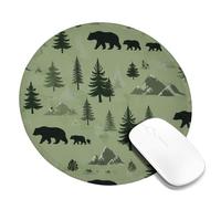 Alfombrilla de ratón pequeña con diseño de oso de árbol rústico de montaña, verano, verde, redonda, de goma, lavable, estética, accesorios para oficina, hogar, computadora, laptop, redonda, 8 x 8