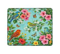 Alfombrilla de ratón pequeña con diseño de pájaro, flores tropicales vibrantes, mariposas, verano, azul, cuadrado, de goma, suave, portátil, accesorios para oficina, hogar, computadora, laptop