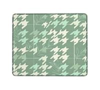 Alfombrilla de ratón pequeña con diseño de pata de gallo, hojas modernas y contemporáneas, geométricas, primavera, menta, cuadrada, de goma, lavable, borde cosido, accesorios para oficina, hogar