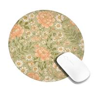 Alfombrilla de ratón pequeña con diseño de peonía, diseño floral vintage de crisantemo floral, verde, redondo, de goma, lavable, ideal para el hogar, oficina, escritorio, laptop, jugadores, regalo