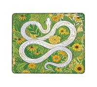 Alfombrilla de ratón pequeña con diseño de serpiente, flores botánicas, hojas primaverales, verdes, cuadradas, de goma, suave, estética, ideal para escritorio, hogar, oficina, laptop, jugadores