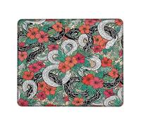 Alfombrilla de ratón pequeña con diseño de serpiente, flores tropicales, hojas verdes cuadradas, de goma, antideslizantes, estéticas, ideales para el hogar, oficina, escritorio, laptop, jugadores