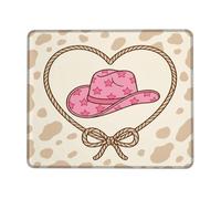 Alfombrilla de ratón pequeña con diseño de sombrero de vaquero de melocotón | Western Aesthetic, diseño de corazón de cuerda, estampado de estrellas, decoración de escritorio inspirada en el campo