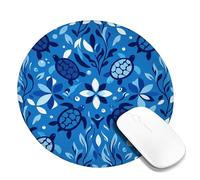 Alfombrilla de ratón pequeña con diseño de tortuga, flora tropical marina, algas, verano, azul, redonda, de goma, suave, portátil, decoración de escritorio para oficina, hogar, dormitorio, laptop