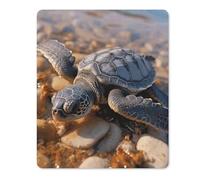 Alfombrilla de ratón pequeña con diseño de tortuga marina arrastrada en la playa, base de goma antideslizante, alfombrilla de mouse para juegos, textura, personalizada, 22,1 x 18 cm, para computadora