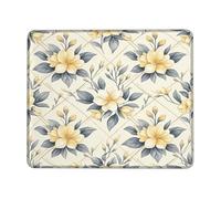 Alfombrilla de ratón pequeña con diseño floral, elegante, con brotes de hojas amarillas, cuadradas, de goma, antideslizantes, estéticas, decoración para el hogar, oficina, trabajo, juegos, escritorio