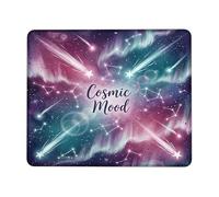 Alfombrilla de ratón pequeña con estrellas, cometas abstractos cósmicos, constelaciones, violeta cósmica, cuadrada, de goma, lavable, estética, accesorios para oficina, hogar, computadora, laptop