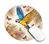 Alfombrilla de ratón pequeña de guacamayo, mariposas tropicales vibrantes, orquídeas, verano, azul, redonda, de goma, suave, portátil, decoración para el hogar, oficina, trabajo, juegos, escritorio