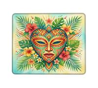 Alfombrilla de ratón pequeña de hibisco, hojas tropicales vibrantes, flores verdes de verano, cuadradas, de goma, lavables, estéticas, para decoración de escritorio, oficina, hogar, dormitorio, laptop