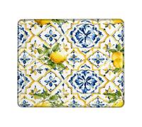 Alfombrilla de ratón pequeña de limón, diseño de flores mediterráneas, color amarillo, cuadrado, de goma, antideslizante, portátil, decoración para el hogar, oficina, trabajo, juegos, escritorio