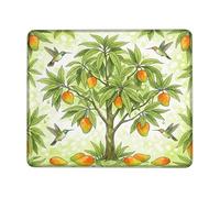 Alfombrilla de ratón pequeña de mango, árbol natural tropical, colibrí, verano, verde, cuadrado, de goma, suave, portátil, mini alfombrilla de mouse para escritorio, decoración para el hogar, oficina