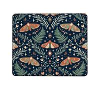 Alfombrilla de ratón pequeña, diseño de flores de helecho bohemio de otoño, azul marino, de goma, antideslizante, portátil, accesorios para oficina, hogar, computadora, laptop, cuadrada, 8 x 10