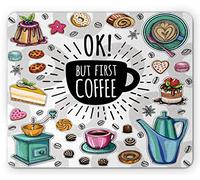 Alfombrilla De Ratón Pero Primero, Un Grupo De Alimentos Y Bebidas Esparcidos Alrededor De Una Taza De Café Y Pasteles Sabrosos. Alfombrilla Gaming Moderno Mouse Pad Pequeña, para Hogar, 25x30cm