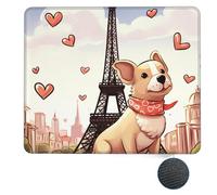 Alfombrilla De Ratón, Perro Y Torres Eiffel Bordes Cosidos Alfombrilla De Ratón para Juegos Base De Goma Mouse Mat para Oficina Trabajo Laptop 25X30Cm