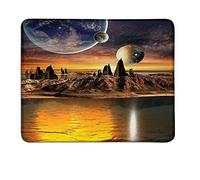 Alfombrilla de ratón Planet, cojín de ratón personalizado Fantasía Planeta alien con Tierra Luna y montaña Fantasía Ciencia ficción Futuro galáctico Cosmos Artdrawing alfombrilla de ratón Multi