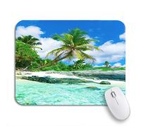 Alfombrilla De Ratón Playa Palmeras Edén Mar Escena Paraíso Lugar Paisaje Junto Al Mar Alfombrilla Raton con Base De Goma Antideslizante Mouse Pad Pequeña, para Hogar, Oficina, 25 x 30cm