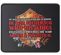 Alfombrilla De Ratón Psalm 91 He Will Cover You with His Feathers Christianty Verse Religious Scripture Mousepad Multifuncional Mouse Pad Antideslizamiento Alfombra Raton para 25X30CM