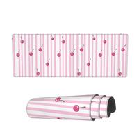 Alfombrilla De Ratón Rayas Rosa Cereza Y Blancas Alfombrilla Ratón Ordenador Duraderos Antideslizante Mouse Pad, para Hogar, Oficina, Ordenador, 80x30cm