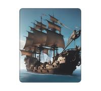 Alfombrilla de ratón rectangular con estampado de barco pirata, base de goma antideslizante, 12 x 10 pulgadas