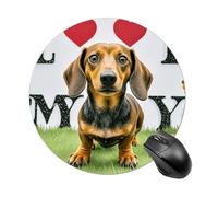 Alfombrilla De Ratón Redonda Amo A Mi Perro Salchicha Alfombrilla Ratón Ordenador con Bordes Cosidos Duraderos Antideslizante Mouse Pad, para Oficina, Ordenador, Hogar, 20cm