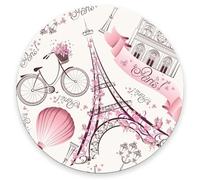 Alfombrilla De Ratón Redonda Amor Rosa París Vintage Flower Eiffel Alfombrilla para Ratón De Oficina Lavable Duraderos Mouse Pad, para Oficina, Ordenador, Portátil, 20cm