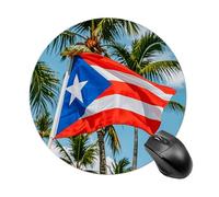 Alfombrilla De Ratón Redonda Banderas De Puerto Rico, Ranas, Palmeras Alfombrilla para Computadora Moderno con Bordes Cosidos Antideslizante Mouse Pad, para Portátil, Ordenador, Oficina, 20cm