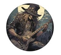 Alfombrilla De Ratón Redonda Cementerio De Esqueletos Muertos Tocando La Guitarra Oscuro Alfombrilla Gaming Lavable Antideslizante Mouse Pad, para Portátil, Ordenador, Oficina, 20cm