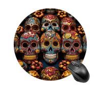 Alfombrilla de ratón redonda con diseño de calaveras de azúcar coloridas, base de goma antideslizante, alfombrilla de mouse inalámbrico para juegos, accesorios de escritorio para el hogar, oficina