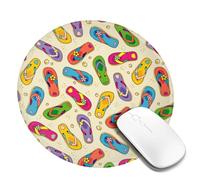 Alfombrilla de ratón redonda con diseño de chanclas y arena de playa, alfombrilla pequeña para ratón, accesorios de escritorio, alfombrilla para ratón para juegos con borde cosido, alfombrilla de go