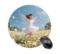 Alfombrilla de ratón redonda con diseño de elfo en un campo de flores, bonita alfombrilla de goma antideslizante, divertida alfombrilla pequeña para oficina y juegos, accesorio decorativo para orden