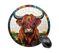 Alfombrilla de ratón redonda con diseño de ganado de las Tierras Altas con vidrieras, impermeables, con base de goma antideslizante, alfombrilla de ratón para laptop y oficina, 20 cm