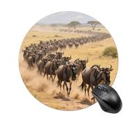 Alfombrilla de ratón redonda con diseño de ñu corriendo, bonita alfombrilla de goma antideslizante, divertida alfombrilla pequeña para oficina y juegos, accesorio decorativo para ordenador de 7,8 pu