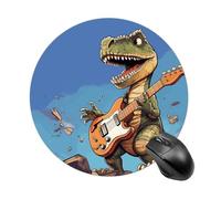 Alfombrilla De Ratón Redonda Dinosaurio Tocando La Guitarra Alfombrilla Gaming Resistente A La Abrasión con Bordes Cosidos Mouse Pad, para Portátil, Hogar, Ordenador, 20cm