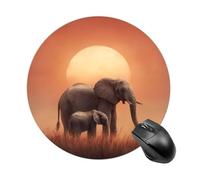 Alfombrilla De Ratón Redonda Elefantes Al Atardecer Alfombrilla Ratón Ordenador Resistente A La Abrasión Lavable Antideslizante Mouse Pad, para Hogar, Oficina, Ordenador, 20cm