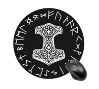 Alfombrilla de Ratón Redonda Impermeable con Martillo de Thor Vikingo, Base Antideslizante Portátil para Ordenador Portátil y Oficina(Style1)