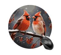 Alfombrilla De Ratón Redonda Lindos Pájaros Cardenales Alfombrilla Gaming Duraderos con Bordes Cosidos Antideslizante Mouse Pad, para Portátil, Ordenador, Oficina, 20cm